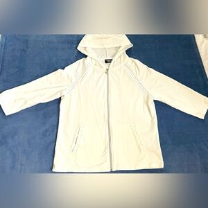 Onque Casual White 3/4 Sleeve Hooded Jacket/Top•Lace Accent•Size XL